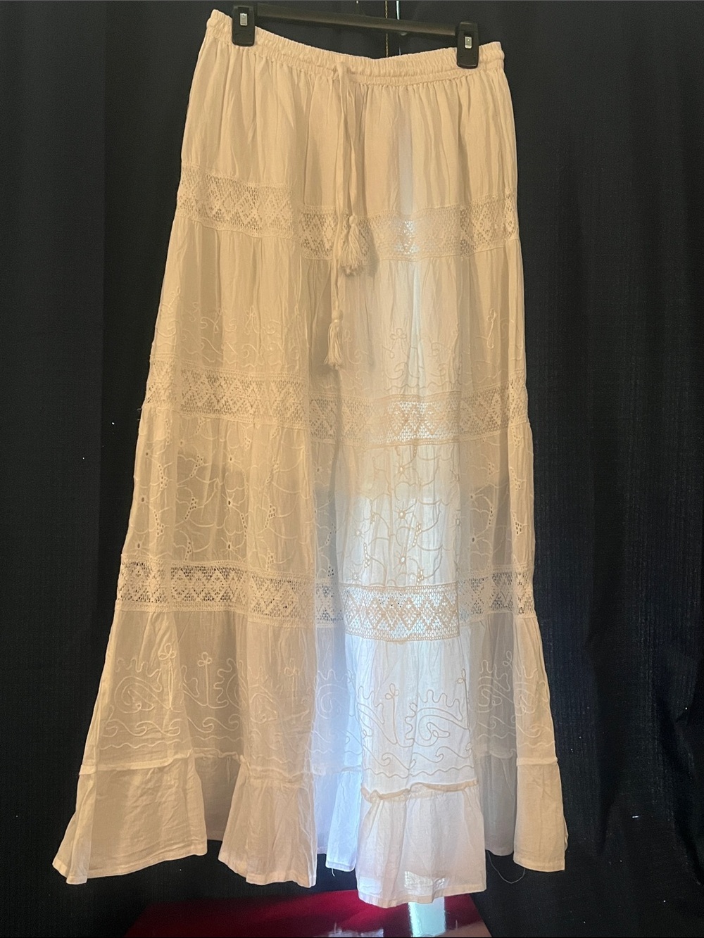 Bohemian Embroidered White Maxi Skirt